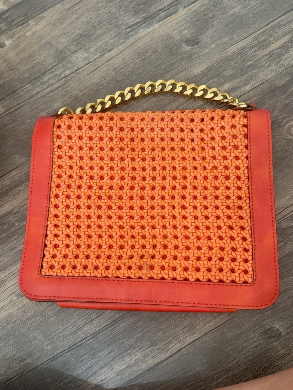 Stella McCartney Orange Woven Raffia Gold Chain Shoulder Bag 291633